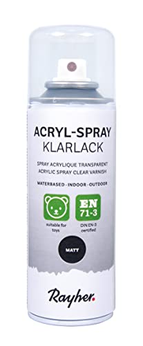 Rayher Hobby 34146000 Acryl Spray Klarlack, matt, transparent, 200 ml (1er Pack), für innen und außen,hohe Deckkraft,umweltbewusst spraylackieren,Sprühdose 200 ml - inkl. Sicherheits-Schutz-Verschluss von Rayher