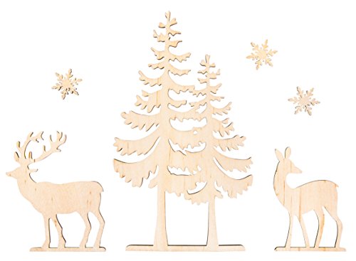 Rayher Hobby Rayher Hobby Rayher Holzmotive Baum und Hirsch, Holz FSC zertifiziert, 6-teilig, 3 - 18,5 cm, Holzdeko Weihnachten, 46322000 von Rayher