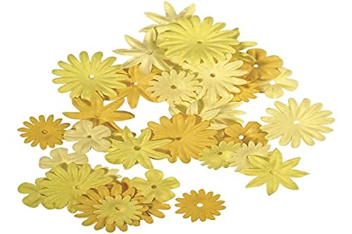 Rayher Hobby 7895520 Papier-Blütenmischung, versch. Größen, 1,5 - 2,5 cm, 4 Sorten, SB-Tube 36 Stück, Gelbtöne, Streublüten, Blütenköpfe, Streudeko Blumen von Rayher