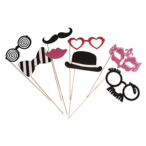 Rayher Hobby 87071000 Party Masken Basic 1, Papier/Holzstab, schwarz/rosa, 8 Stück von Rayher
