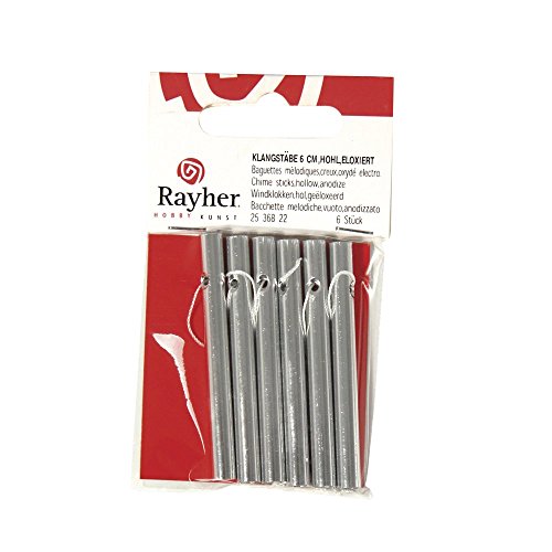 Rayher Klangstäbe, hohl, 6 mm ø, Länge 14 cm, Btl. 6 Stück, Windspiel Stäbe, Aluminiumstäbe, Windspiele, 2537022 von Rayher