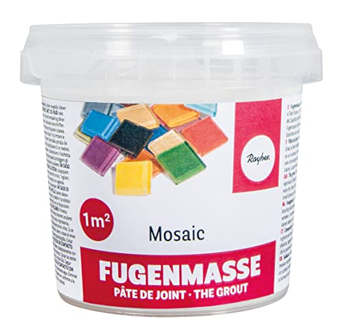 Rayher Hobby Rayher 1460100 Fugenmasse für Mosaikarbeiten, reinweiß, 1A Qualität, Becher 500 g, Pulver zum Anrühren, zum Verfugen von Mosaiksteinen, für den Innen- und Außenbereich, Mosaik Fugenfüller von Rayher