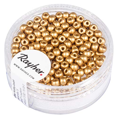 Rayher Hobby Rayher 14841616 Rocailles, 3mm Ø, gold matt, Dose 200Stück von Rayher
