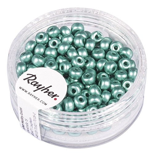 Rayher Hobby Rayher 14842408 Rocailles, 4mm ø, mintgrün matt, Dose 150Stück von Rayher