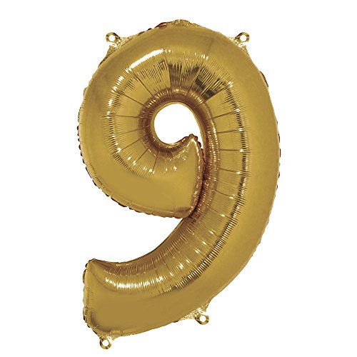 Rayher Hobby Zahl 9 Folien-/ Partyluftballon, gold, 96 cm hoch, für Luft- und Heliumfüllung von Rayher