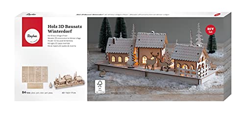 Rayher Holz 3D-Baus. Winterdorf, FSC Mix Credit, natur, 40x14,5x17cm, 84teilig, Weihnachtsdekoration, 63158505 von Rayher