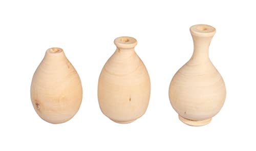 Rayher Holz Vasen Deko, mini, natur, 4,8 - 6,4 cm, 3 Stück sortiert, Holzvasen aus Vollholz gedrechselt, Holzvasen für Trockenblumen, 46686505 von Rayher
