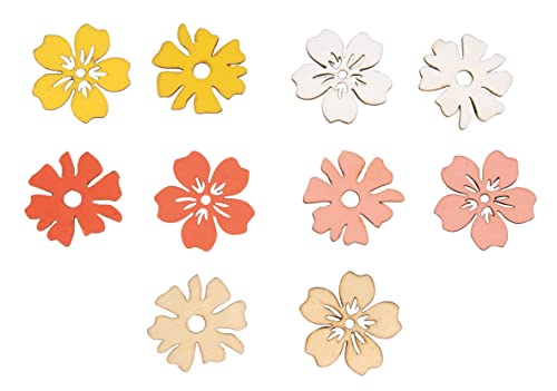 Rayher Holz-Streuteile Blumen, 3,5 cm ø, bunt gemischt, mit Klebepunkt, Btl. 10 Stück, Holzstreuteile, Tischdeko, Tischschmuck, Ostern, Frühling, 46634999 von Rayher