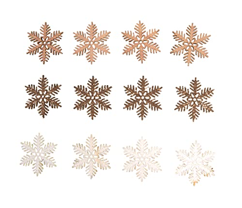 Rayher Holz-Streuteile Schneeflocke mit Glitzer, 4 cm, Beutel 12 Stück, mit Klebepunkt, gold, weiß, natur, Tischstreuer, Streudeko Weihnachten, 46611999 von Rayher