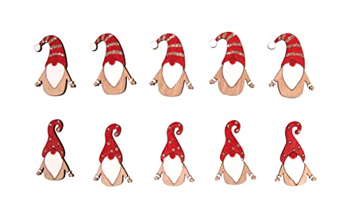 Rayher Holz-Streuteile Weihnachtswichtel, 2,5 x 4 cm, Beutel 10 Stück, mit Klebepunkt, rot/weiß bemalt, Tischstreuer, Streudeko Weihnachten, 46613999 von Rayher