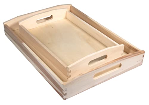 Rayher Holz Tablett, Set 2 Stück, mit Griffen, kleines Tablett 30 x 20 cm, großes Tablett 39 x 28 cm, Dekotablett Holz, FSC zertifiziert, 64515505 von Rayher