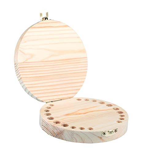 Rayher Holzbox für Milchzähne, 12 cm ø, Höhe 2,7 cm, Milchzähnebox, Kinder Zähne Aufbewahrungsbox, Holz FSC zertifiziert, 62946505 von Rayher