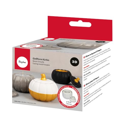Rayher Silikon Gießform Kürbis, Gießform Dose mit Deckel, 10 cm ø, Höhe 8,5 cm, Gießform Kerzenhalter, zum Ausgießen mit Kreativ-Beton, Raysin-Gießpulver, 36162000, grau von Rayher