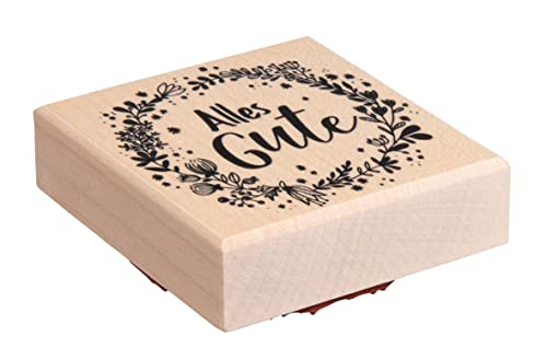 Rayher Stempel Holz, Blütenkranz "Alles Gute", 7 x 7 cm, Motivstempel Holz, Holzstempel, Stempel Geburtstag, Stempel Hochzeit, Butterer Stempel, 29232000, Natur von Rayher