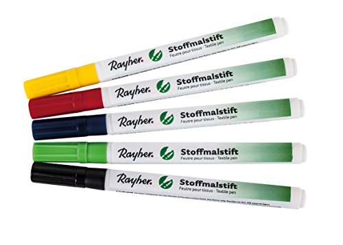 RAYHER Stoffmalstifte, feine Spitze, Set 5Stück, Diverse, Gelb, Rot, Dunkelblau, Hellgrün, Schwarz, 0.97 x 1.4 x 0.12 cm von Rayher