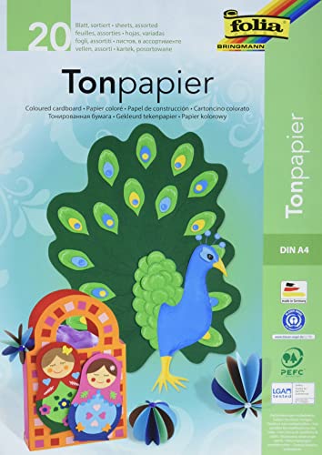 Rayher Tonzeichenpapier, DIN A4, 130 g/m2, Tonpapier A4, Block 20 Blatt, 10 Farben sortiert, Bastelpapier, 81001000 von Rayher