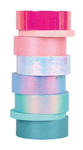 Rayher Washi Tape Set "Shiny Mix", 8 Rollen á 5 m, 6 x 15 mm breit, 2 x 5 mm breit, schimmernde Pastellfarben, Papierfolie, Papierband, Klebeband, Dekoband, 50262999 von Rayher