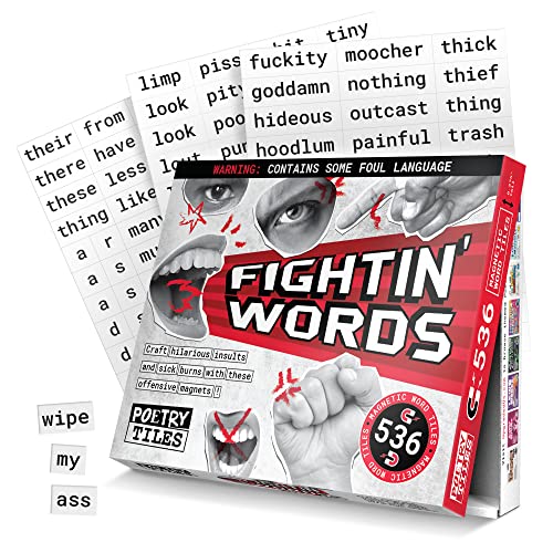 Poetry Tiles – 536 Fightin' Words Wort-Magnet-Set – Obszönitäten, Insults, and Swear Words Themed Lustige Magnete für Erwachsene für Kühlschrank-Gedichte und Geschichten von Rayliad