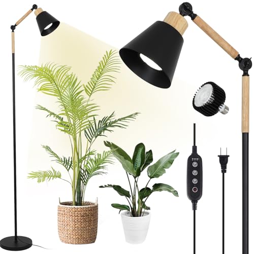 Pflanzenlampe LED Vollspektrum, 20W Pflanzenlicht für Zimmerpflanzen, Höhenverstellbare Wachstumslampe mit COB Pflanzen-Glühbirne, Zeitschaltuhr 4/8/12H, Schwarze Stand Grow Light für Große Pflanze von Rayofly