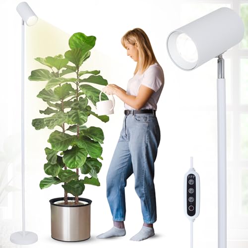 Pflanzenlampe LED Vollspektrum, 20W Pflanzenlicht für Zimmerpflanzen, Höhenverstellbare Wachstumslampe mit Zeitschaltuhr 4/8/12H und COB Pflanzen-Glühbirne, Weiß Stand Grow Light für Große Pflanze von Rayofly