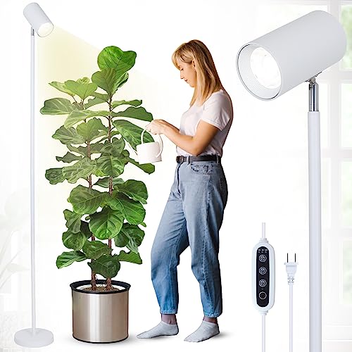 Pflanzenlampe LED Vollspektrum, 40W Pflanzenlicht für Zimmerpflanzen, Höhenverstellbare Wachstumslampe mit Zeitschaltuhr 4/8/12H und COB Pflanzen-Glühbirne, Weiß Stand Grow Light für Große Pflanze von Rayofly