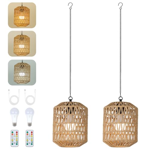 Rayofly 2 Stücke Akku Pendelleuchte Innen, Boho Hängelampe mit Batterie, Rattan Hängeleuchte ohne Stromanschluss, Außen Gartenleuchten mit Glühbirne & Fernbedienung, Outdoor Lampe für Terrasse Balkon Rayofly 2 Stücke Akku Pendelleuchte Innen, Boho Hängelampe mit Batterie, Rattan Hängeleuchte ohne Stromanschluss, Außen Gartenleuchten mit Glühbirne & Fernbedienung, Outdoor Lampe für Terrasse Balkon von Rayofly