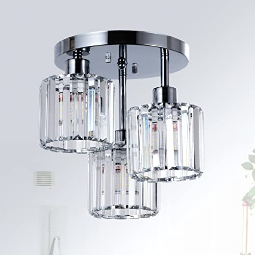 Rayofly Modern Kristall Kronleuchter, 3-flammig Kristall Deckenleuchte mit Glas Lampenschirm, Deckenlampe Hängend Wohnzimmer, Glas Pendelleuchte für Schlafzimmer, Küche, Flur, Badezimmer, Chorm von Rayofly