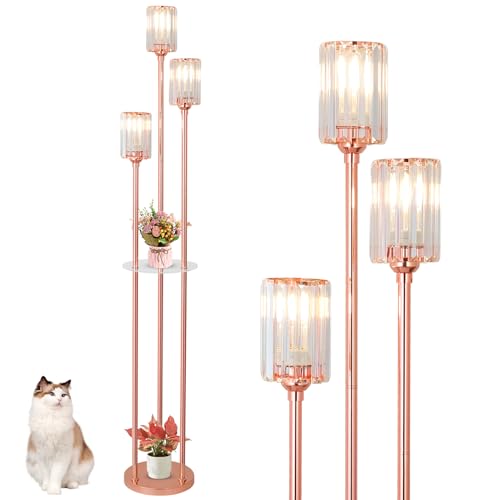 Rayofly Moderne Stehlampe mit Regalen, 3-Lichter Roségold Stehlampen für Wohnzimmer, Kristall Stehlampe mit Glasschirmen & Fußschalter, Messing Stehlampen für Schlafzimmer, Ecke hohe Lampe für Büro Rayofly Moderne Stehlampe mit Regalen, 3-Lichter Roségold Stehlampen für Wohnzimmer, Kristall Stehlampe mit Glasschirmen & Fußschalter, Messing Stehlampen für Schlafzimmer, Ecke hohe Lampe für Büro von Rayofly