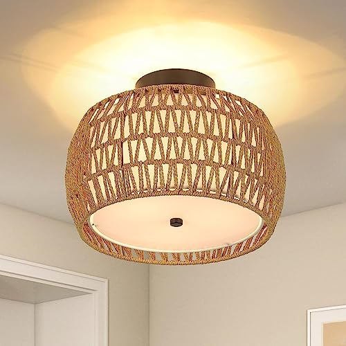 Rayofly Rattan Deckenlampe Hängend, 3-Light Boho Deckenleuchte mit Rattan Lampenschirm, Vintage Deckenlampe Bambus, Rustikal Hängelampe Wohnzimmer, Schwarz Boho Korb Lampe für Schlafzimmer Küche Flur Rayofly Rattan Deckenlampe Hängend, 3-Light Boho Deckenleuchte mit Rattan Lampenschirm, Vintage Deckenlampe Bambus, Rustikal Hängelampe Wohnzimmer, Schwarz Boho Korb Lampe für Schlafzimmer Küche Flur von Rayofly