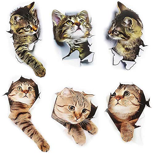 Rayong 6 Stück 3D Katzen Wandtattoo, Katzen Aufkleber, Katze Wandtattoo, Katze Wandaufkleber für Toilette Badezimmer Schlafzimmer Kinderzimmer Küche von Rayong