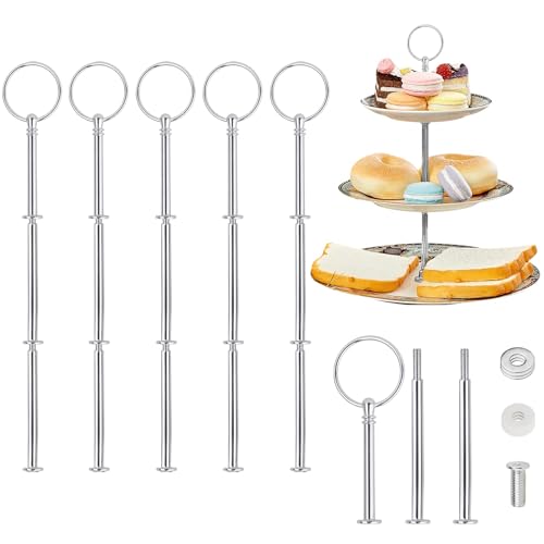 Rayong Etageren Stangen Set 5 Pack Etagere Stangen Etagere Bausatz Silber Etageren Stangen Metallstangen Etagerenhalter für Obsttablett, Snackteller, Platte Nicht enthalten, 3 Etagen von Rayong