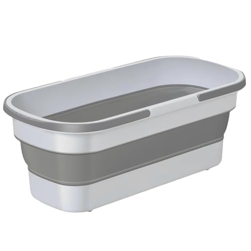 Raypontia 12L 52x22x45cm Faltbarer Mop Eimer, Großer Flachmop Putzeimer, Zusammenklappbarer Eimer Mit Zwei Griff Und Rädern, Silikon Wassereimer Faltbarer Für Hausreinigung, Camping von Raypontia