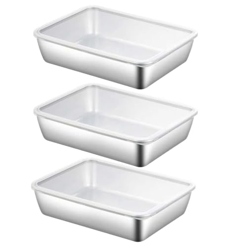 Raypontia 3Stück Frischhaltedosen Mit Deckel Rechteck, 25x20x5 Cm Lebensmittelbehälter stainless steel Mit Deckel, Edelstahltabletts Rechteckig, Rechteckiges Tablett Metall, von Raypontia