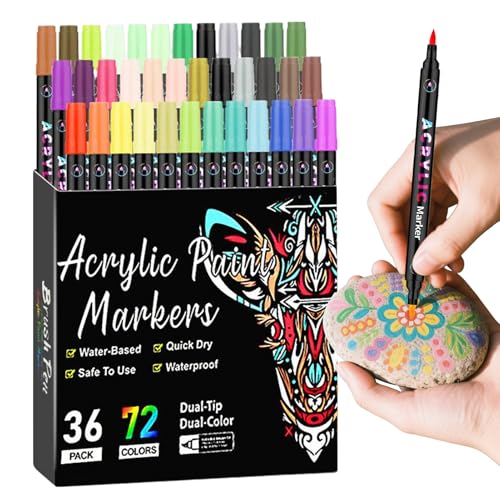 Raypontia Akrylmalfaserstifte, 72 Farben Doppelspitze Acrylmalstifte, Schulmaterial Bastelbedarf Büro Party Mitbringsel Kunst Projekte von Raypontia