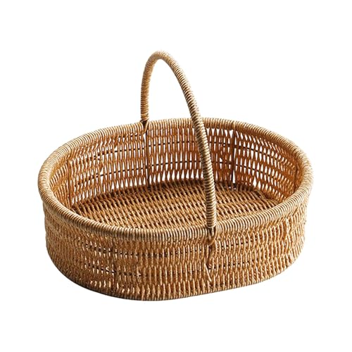 Raypontia Einkaufskorb Geflochten Oval - 28.5 * 23.5 * 8Cm Nachahmung Rattan Picknickkorb Mit Griff, Brotkorb Geflochten Mit Griff, Obstkorb, Osterkorb Mit Henkel, Für Esszimmer, von Raypontia