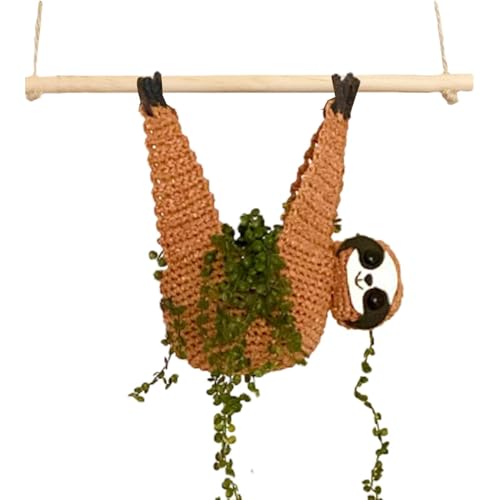 Raypontia Hänge Blumentopf Tier Aufhänger,17Cm Häkeln Tier Blumenampel,Blumenampel Als Tier,Hängender Blumentopf In Faultierform,Gehäkelter Tier Übertopf,Makramee Blumenampel,Für Sukkulententopf von Raypontia