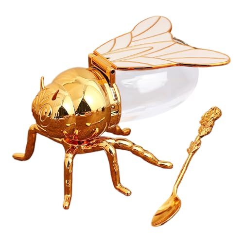 Raypontia Honigglas Bienenform Aus PP, 15x10x9cm biene Honigtopf Mit Honiglöffel, Honigtopf In Form Einer Biene, Honigdose Mit Honiglöffel, Honigspender, Küchendekor, Geschenke Für Honigliebhaber von Raypontia