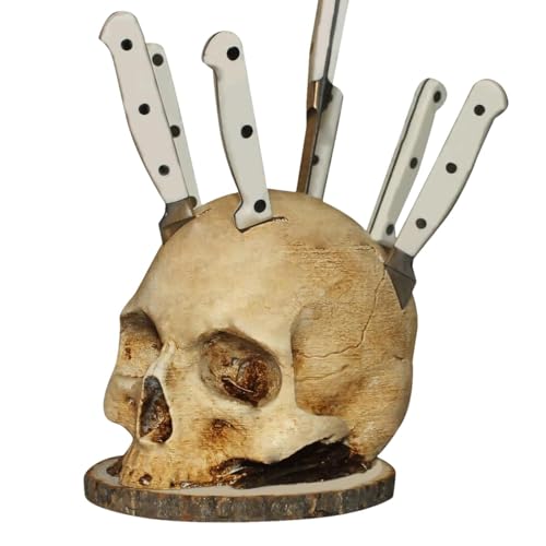 Raypontia Totenkopf Messerhalter - Messerhalter Schädel Con Harz, Horror Totenkopf Messerblock 15X15X17Cm, Horror Kopf Form Messerständer, Küchen Messer Aufbewahrungsregal Organizer Für Heimdekoration von Raypontia