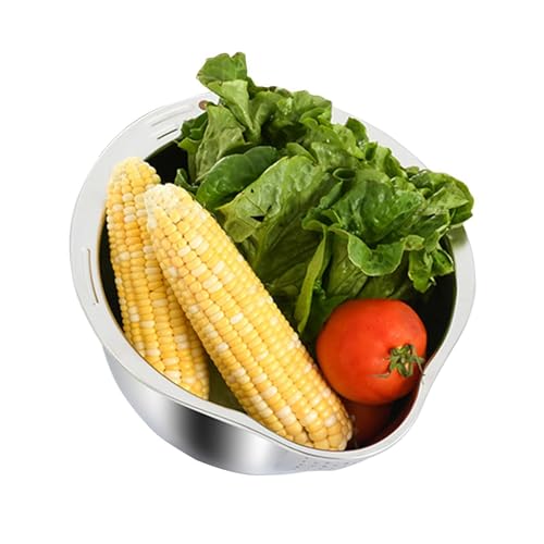 Reis Waschschüssel Edelstahl Ø 24cm,Reis Waschsieb,Sieb Quinoa Waschen,Schale Mit Sieb Zum Obst Waschen,Reis Waschen Schüssel,Gemüsesieb Edelstahl,Sieb Zum Reinigen Von Reis,Obst,Gemüse von Raypontia