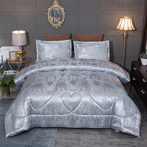 Raytrue-X Graues Queen-Size-Bettwäsche-Set für alle Jahreszeiten, Silber-Bettwäsche, Bettdecken-Set mit passenden 2 Kissenbezügen (voll/Queen-Size-Bett, 223.5 x 223.5 cm) von Raytrue-X