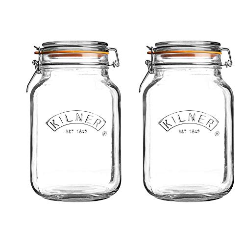 Kilner Einmachglas mit Bügelverschluss, quadratisch, ideal zum Einkochen von Obst/Gemüse, 2 Liter, transparent, 2 Stück von Rayware