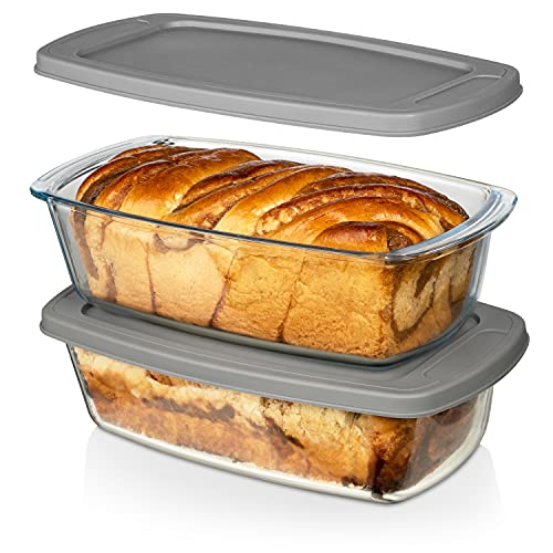 Große 7.6 Tassen/1800 ml/1.9 qt Razab (Set mit 2) Glas-Kastenform mit Deckel – Hackbratenform BPA-frei, luftdichter Deckel – Griff leicht zu tragen, Kuchen, Pasta von Razab