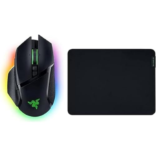 Basilisk V3 Pro - Kabellose Gaming-Maus (Razer HyperScroll Tilt Wheel, Focus Pro 30K Optischer Sensor, HyperSpeed Wireless) - Schwarz & Gigantus V2 Medium - Weiches Gaming-Mauspad - Schwarz von Razer