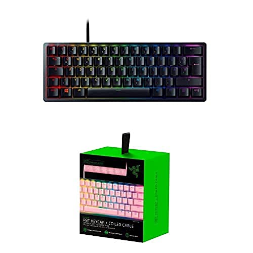 Razer Bundle bestehend Huntsman Mini (Purple Switch) Schwarz, DE-Layout Upgrade-Set mit PBT Tastenkappen + Spiralkabel in Quartz Pink, US- & UK-Layout von Razer