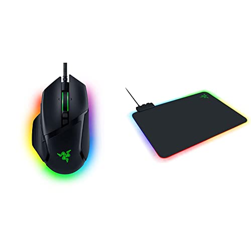 Razer Basilisk V3 - Gaming Maus mit Chroma RGB, Schwarz & Firefly V2 - Gaming-Mauspad mit mikrotexturierter Oberfläche und Chroma RGB-Beleuchtung (Kabelhalter, Kantenbeleuchtung, rutschfest) Schwarz von Razer