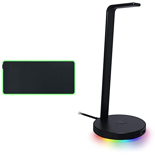 Razer Goliathus Chroma 3XL - Weiche Gaming-Mausmatte Chroma RGB & Base Station V2 Chroma - Headset-Ständer mit USB-Hub und RGB-Beleuchtung Schwarz von Razer