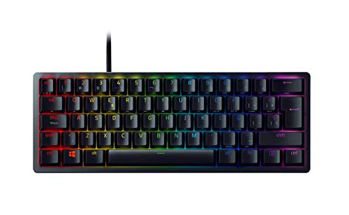 Razer Huntsman Mini – (violetter Schalter) Gaming-Tastatur mit 60% Formfaktor (optische Schalter, Tastenabdeckungen PBT Doubleshot) IT-Layout, Schwarz von Razer
