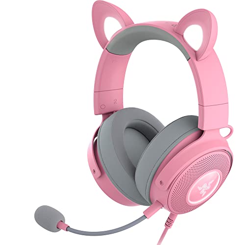 Razer Kraken Kitty Edition V2 Pro -Kabelgebundenes RGB-Headset mit austauschbaren Ohrhörern (Reaktive Stream-Beleuchtung, TriForce Titanium 50mm-Treiber, HyperClear Cardioid-Mikrofon) Quartz Pink von Razer