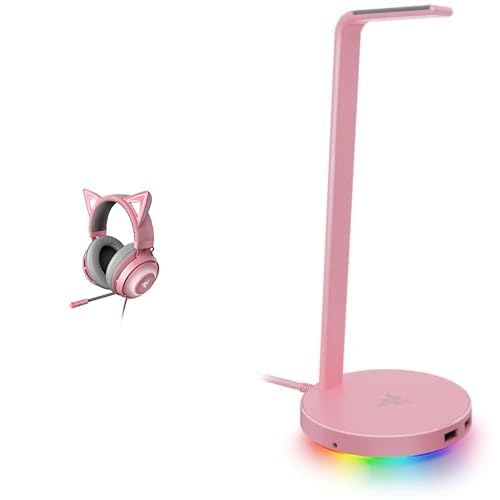 Razer Kraken Kitty - Gaming Headset Pink/Quartz & Base Station V2 Chroma - Headset-Ständer mit USB-Hub und RGB-Beleuchtung Quartz von Razer