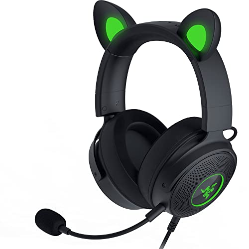 Razer Kraken Kitty V2 Pro RGB-Headset: austauschbare Ohren (Kitty, Bär, Hase) – Stream-Reaktivbeleuchtung – abnehmbares hyperklares Nierenmikrofon – 50 mm Treiber – 7.1 Surround Sound – Schwarz von Razer